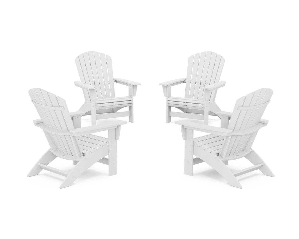 POLYWOOD 4-Piece Nautical Grand Adirondack Chair Conversation Set in White
