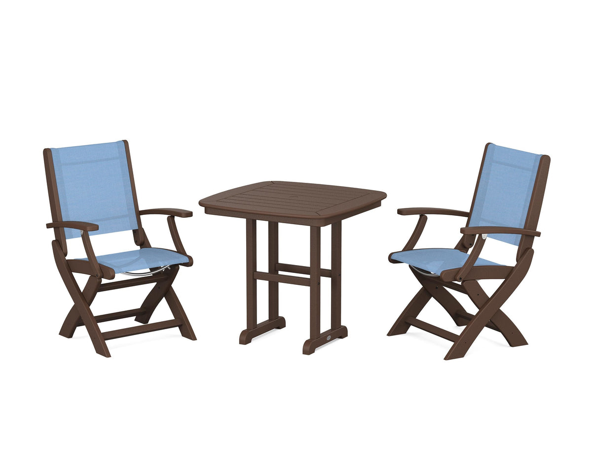 POLYWOOD Coastal Folding Chair 3-Piece Dining Set in Mahogany / Poolside