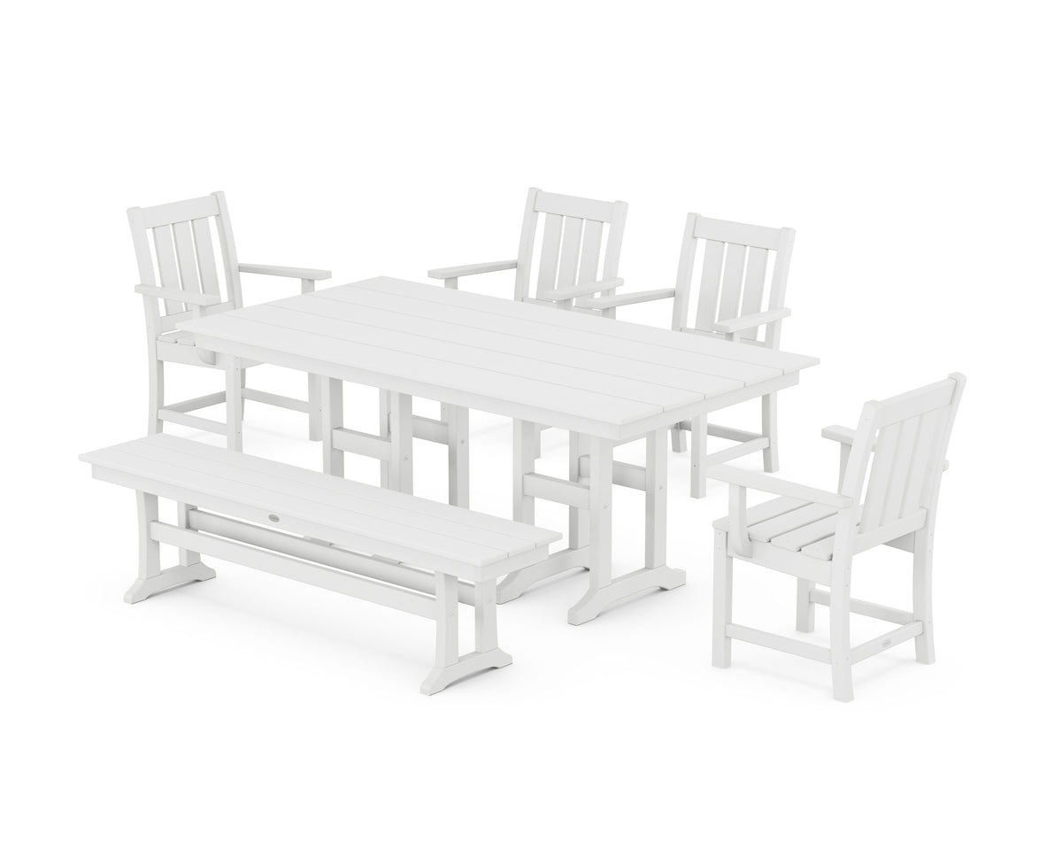 POLYWOOD Oxford 6-Piece Farmhouse Dining Set with Bench in White