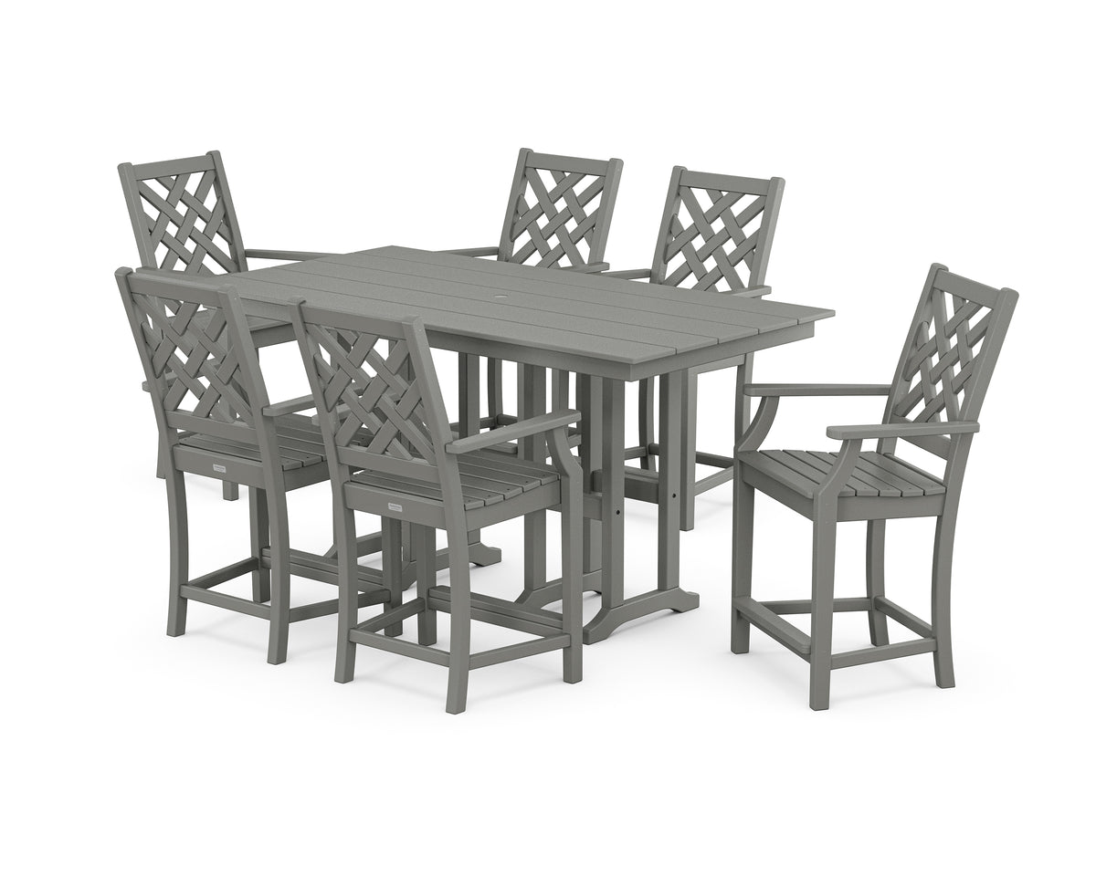 POLYWOOD Country Living Wovendale Arm Chair 7-Piece Farmhouse Counter Set in Slate Grey