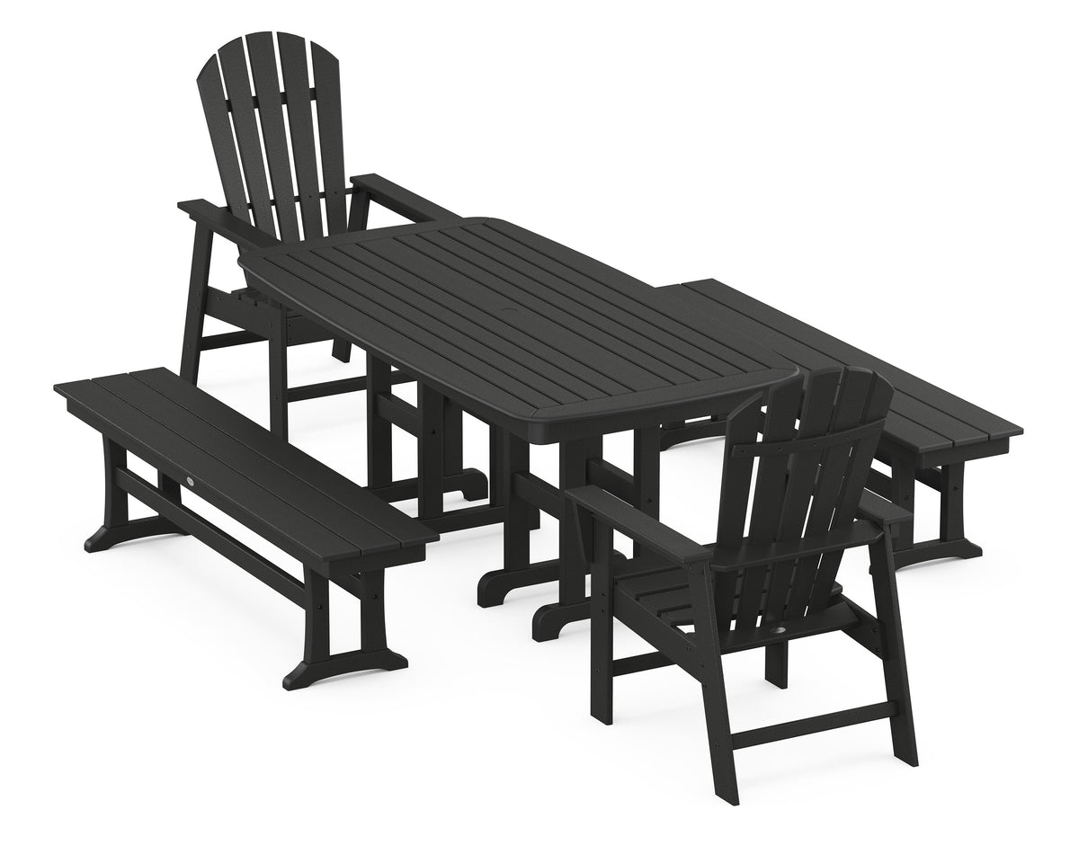 POLYWOOD South Beach 5-Piece Dining Set with Benches - 37" x 72" Table in Black