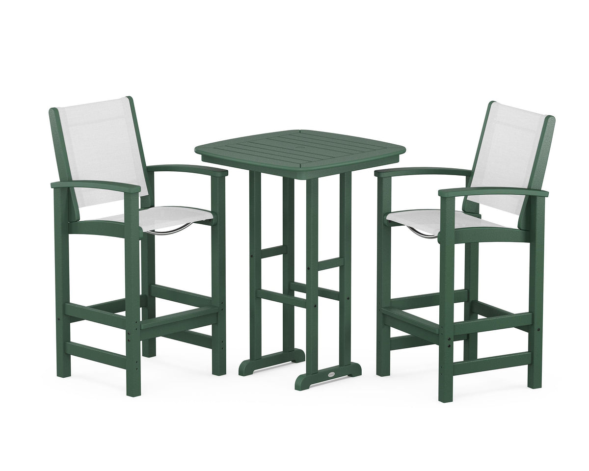 POLYWOOD Coastal 3-Piece Bar Set in Green / White