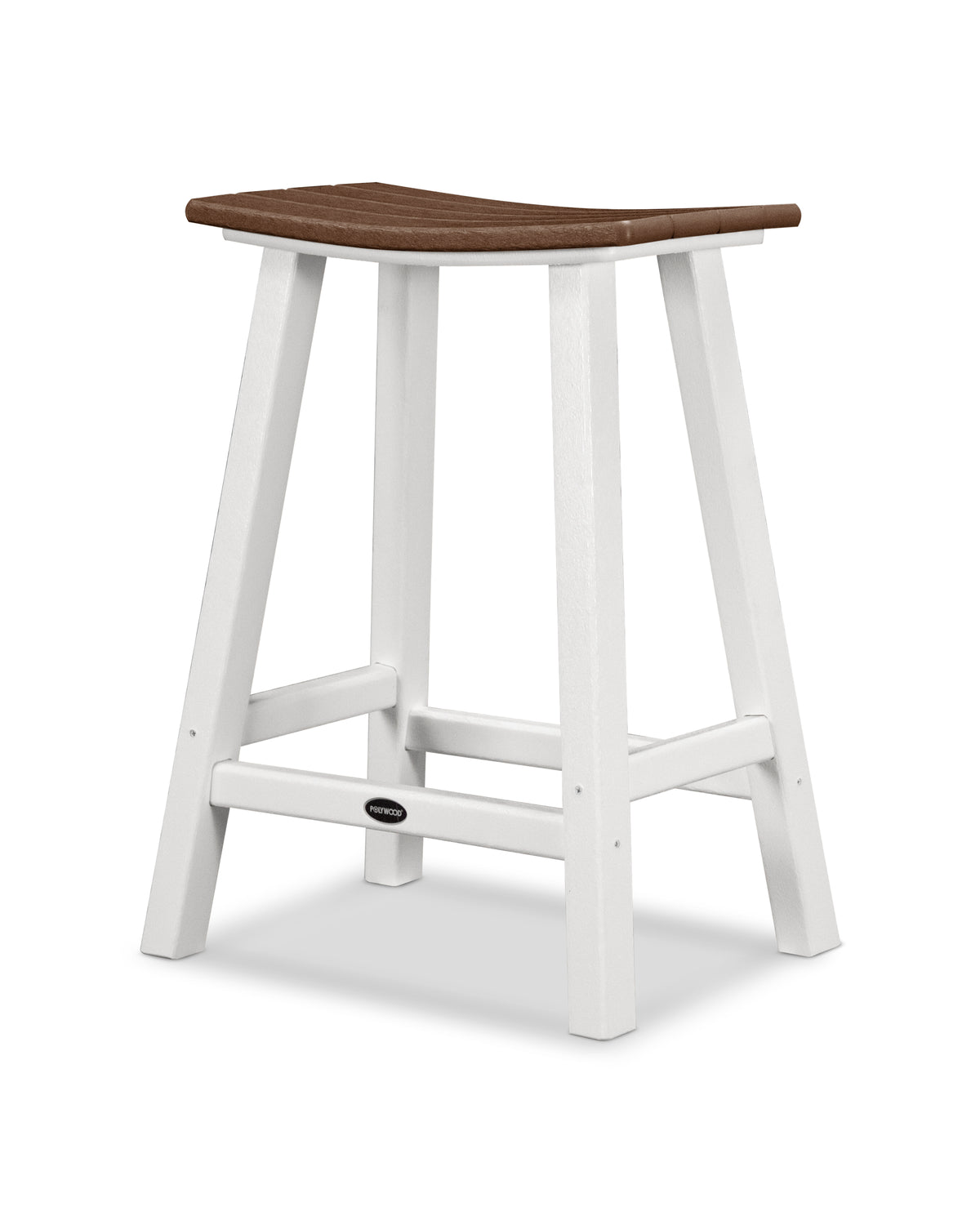 POLYWOOD Contempo 24" Saddle Counter Stool in White / Mahogany