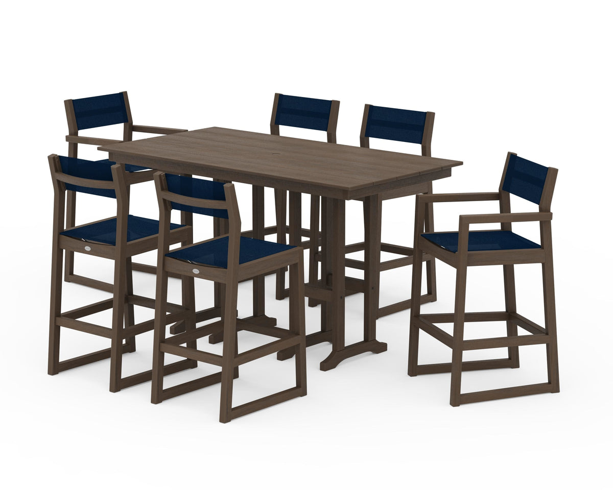 POLYWOOD EDGE Sling 7-Piece Farmhouse Bar Set in Kona / Navy Blue