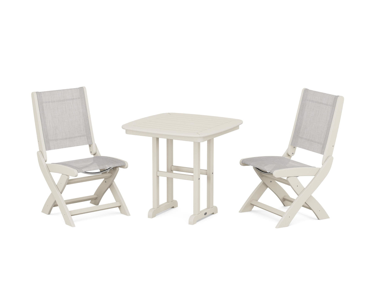 POLYWOOD Coastal Folding Side Chair 3-Piece Dining Set in Sand / Parchment