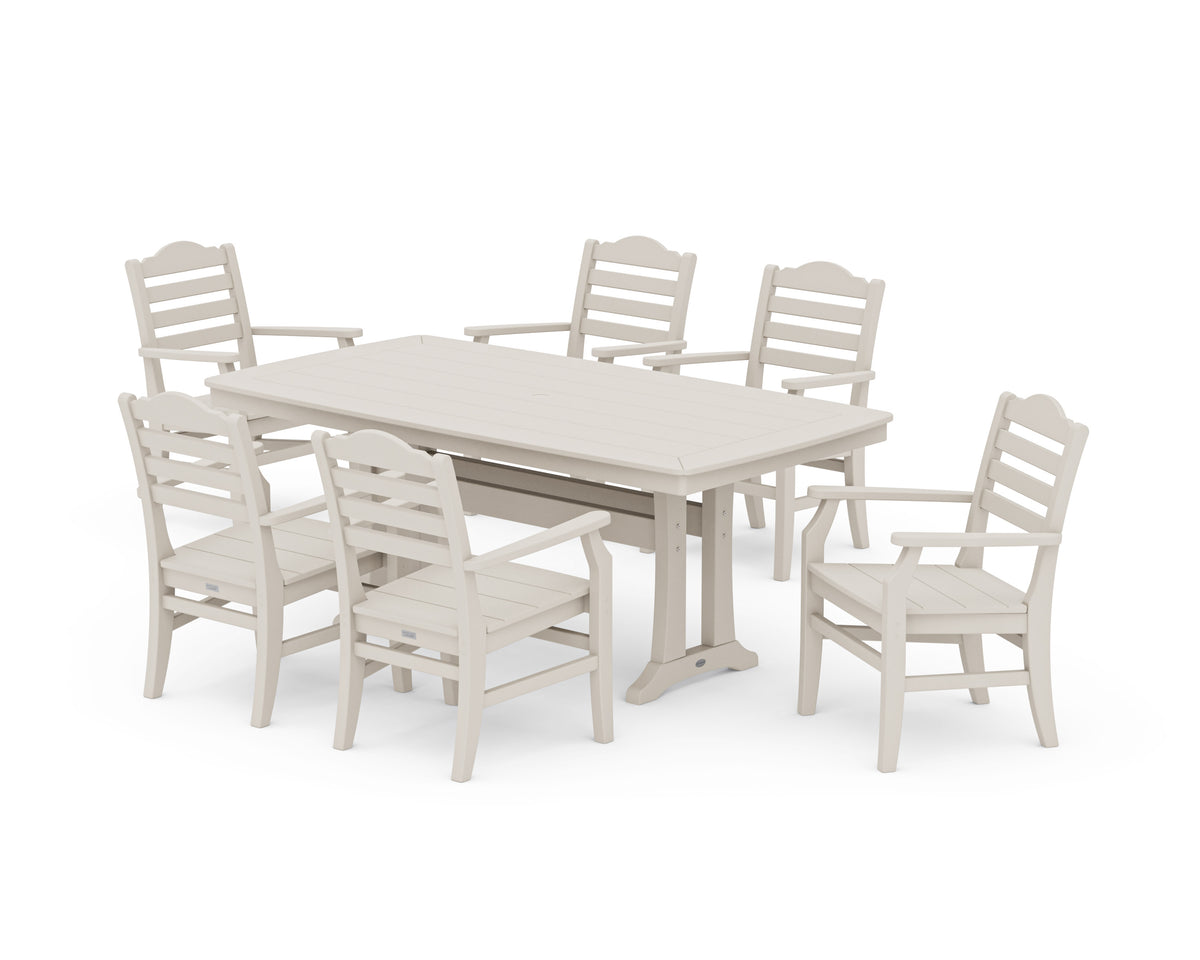 POLYWOOD Savannah Arm Chair 7-Piece Dining Set with Trestle Legs in Sand