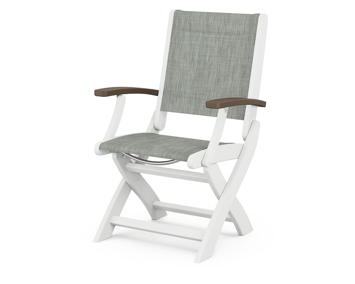 POLYWOOD Coastal Folding Chair in White with Kona arms and Birch sling