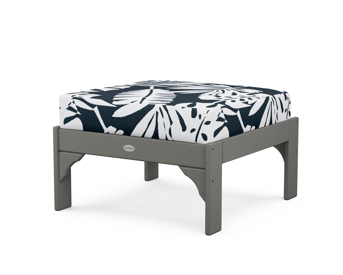 POLYWOOD Vineyard Deep Seating Ottoman in Slate Grey / Leaf Marine Indigo
