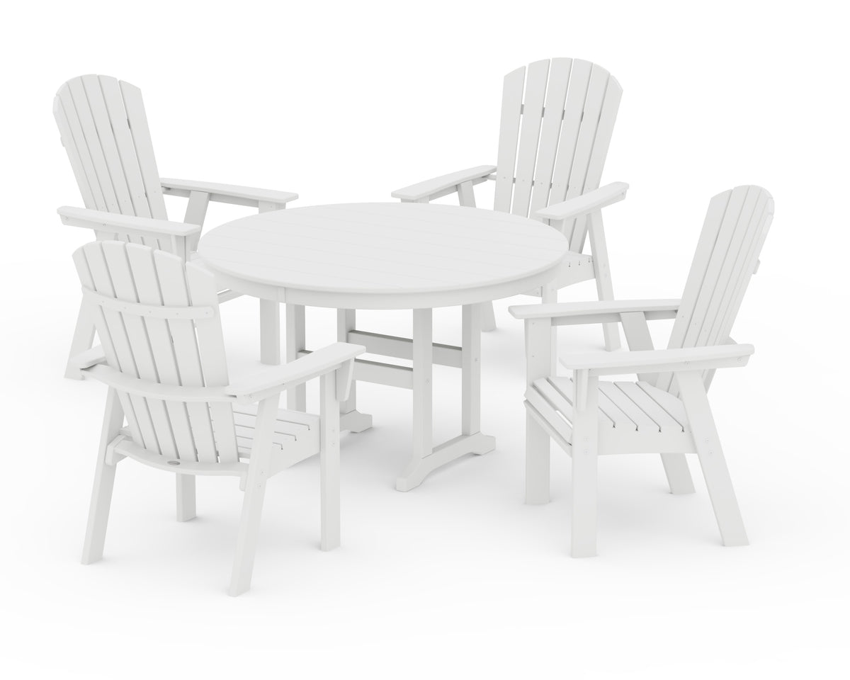 POLYWOOD Nautical Adirondack 5-Piece Round Farmhouse Dining Set in White