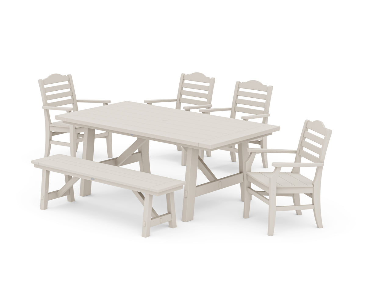 POLYWOOD Savannah 6-Piece Rustic Farmhouse Dining Set with Bench in Sand