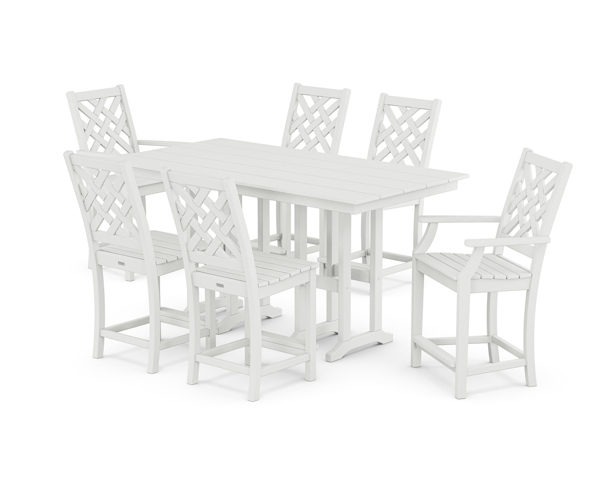 POLYWOOD Country Living Wovendale 7-Piece Farmhouse Counter Set in White