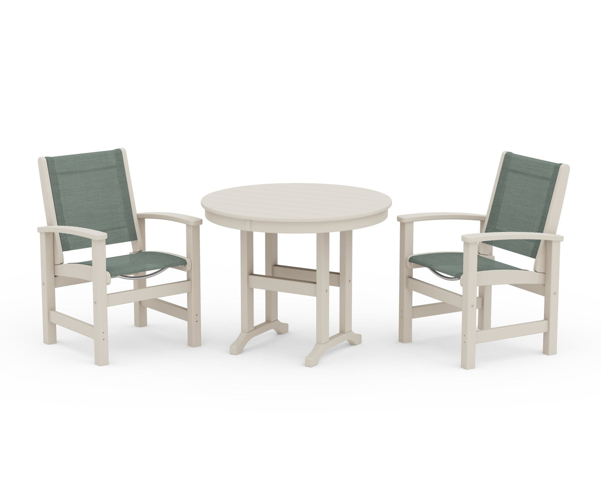 POLYWOOD Coastal 3-Piece Round Dining Set in Sand / Dupioni Sea Mist