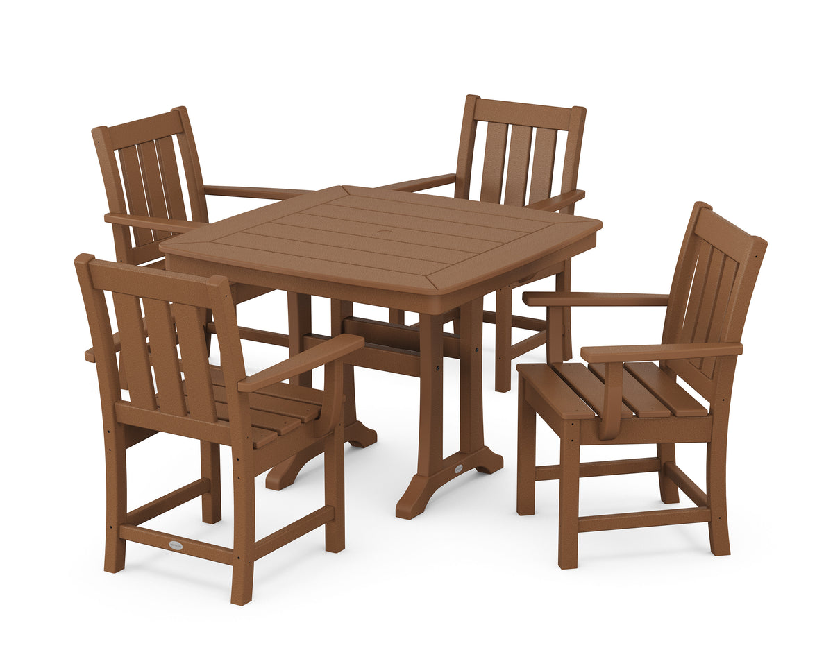 POLYWOOD Oxford 5-Piece Dining Set with Trestle Legs in Teak