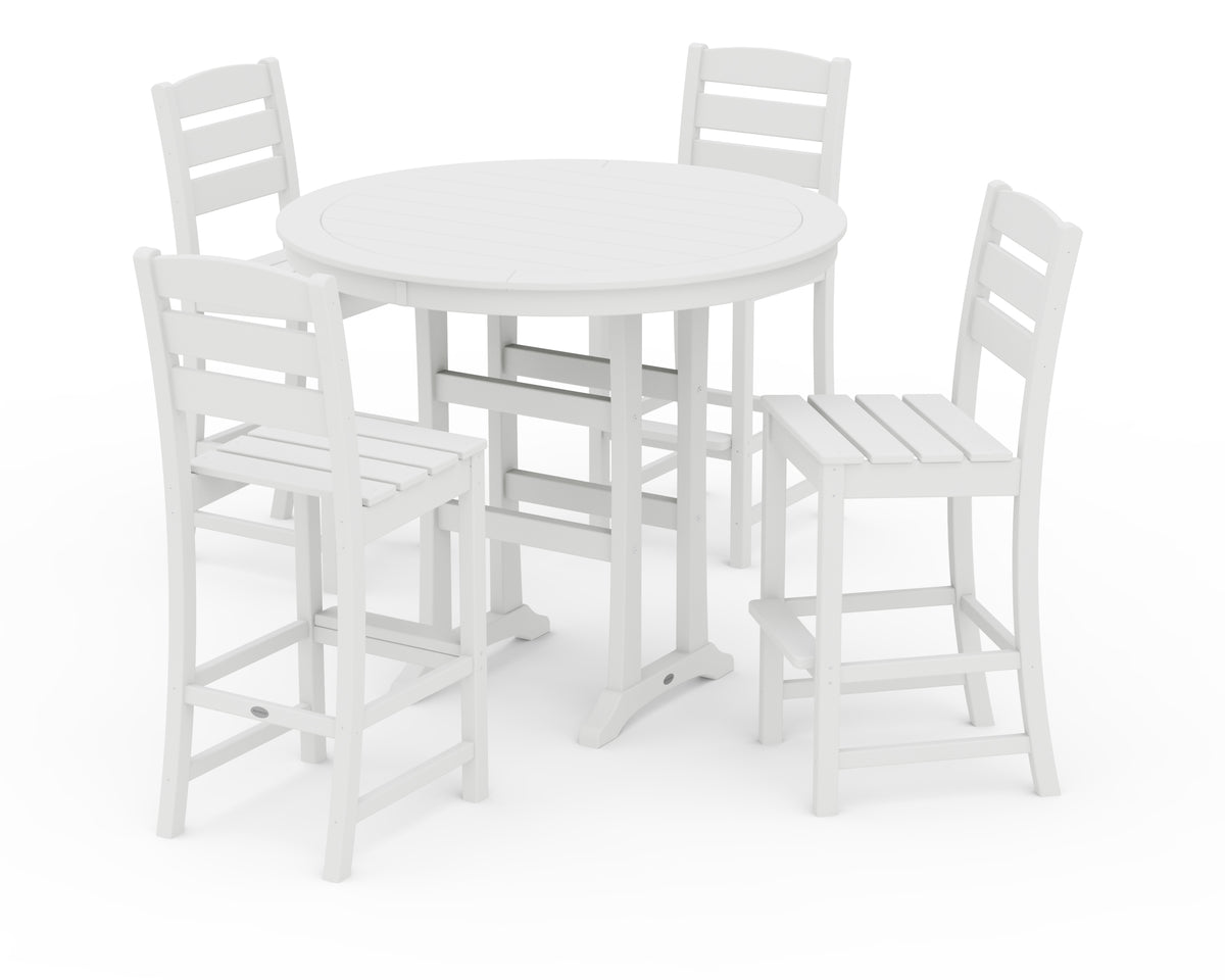 POLYWOOD Lakeside 5-Piece Round Farmhouse Side Chair Bar Set in White