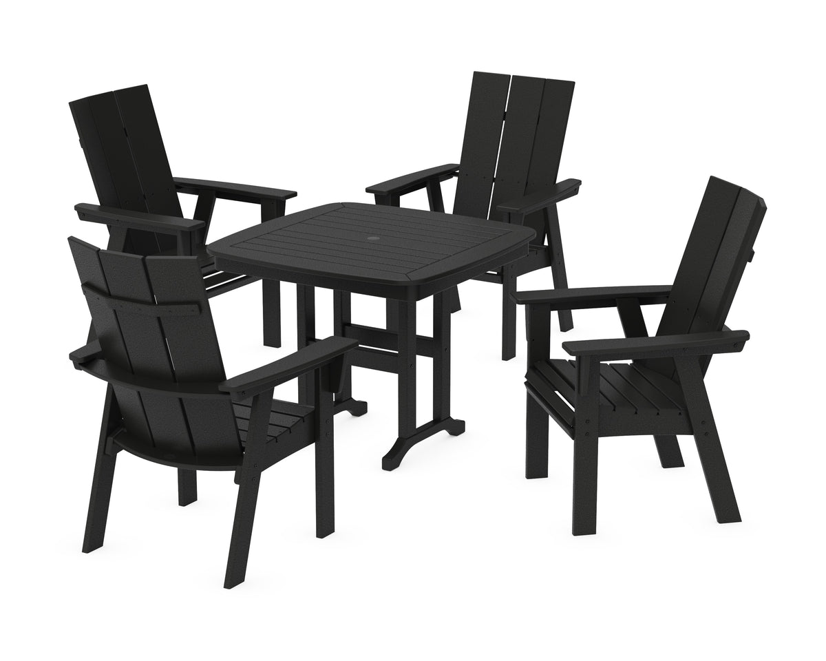 POLYWOOD Modern Curveback Adirondack 5-Piece Dining Set - 37" Table in Black