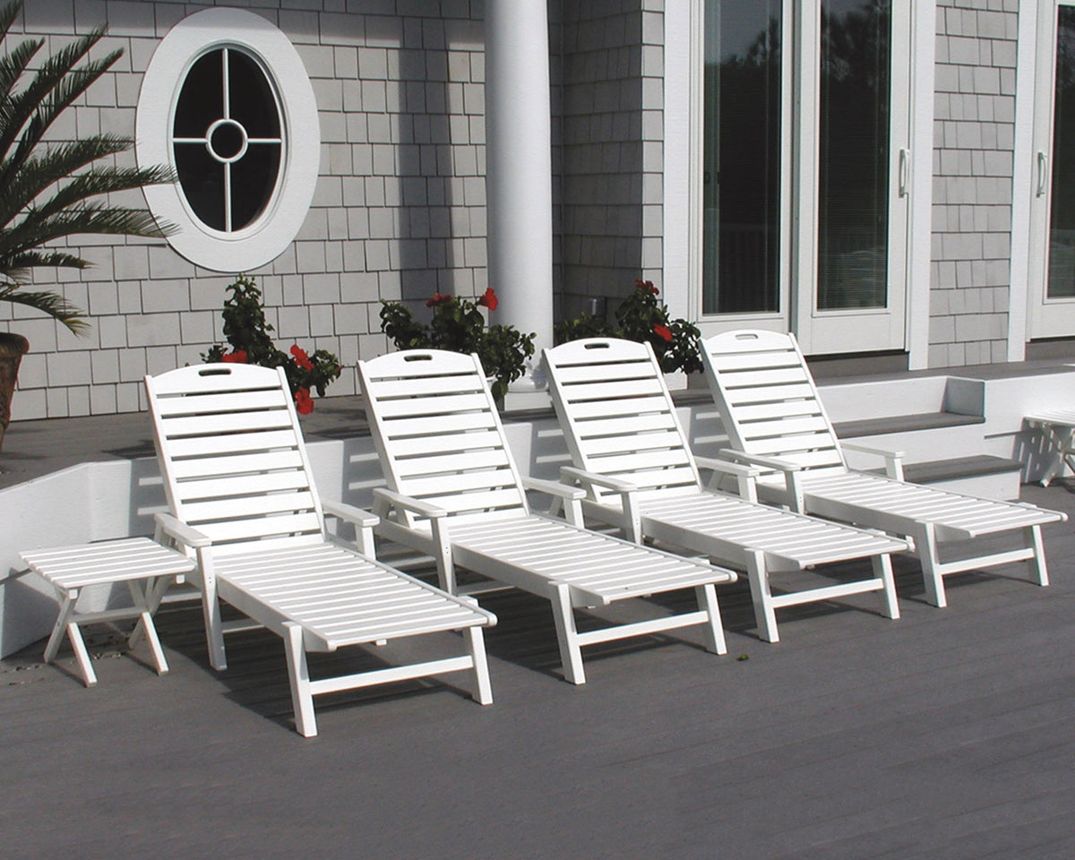 Lifestyle photo of the POLYWOOD Nautical Chaise with Arms in White