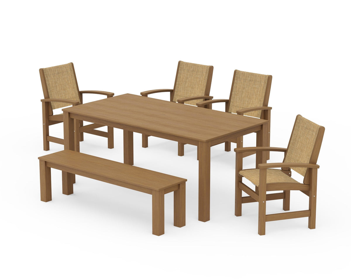 POLYWOOD Coastal 6-Piece Parsons Dining Set with Bench in Natural / Burlap