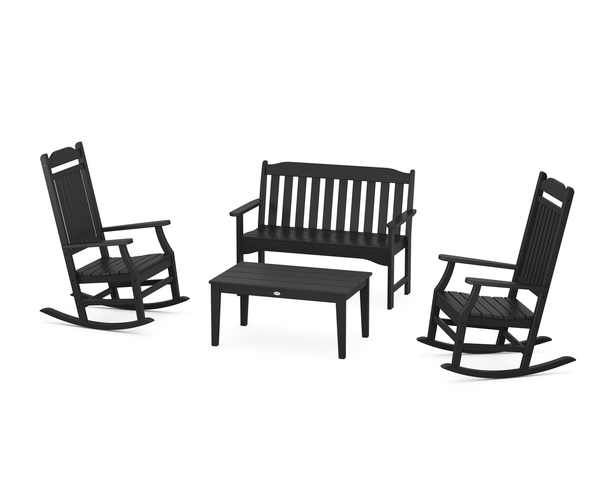 POLYWOOD Cottage Rocking Chair 4-Piece Porch Set in Black