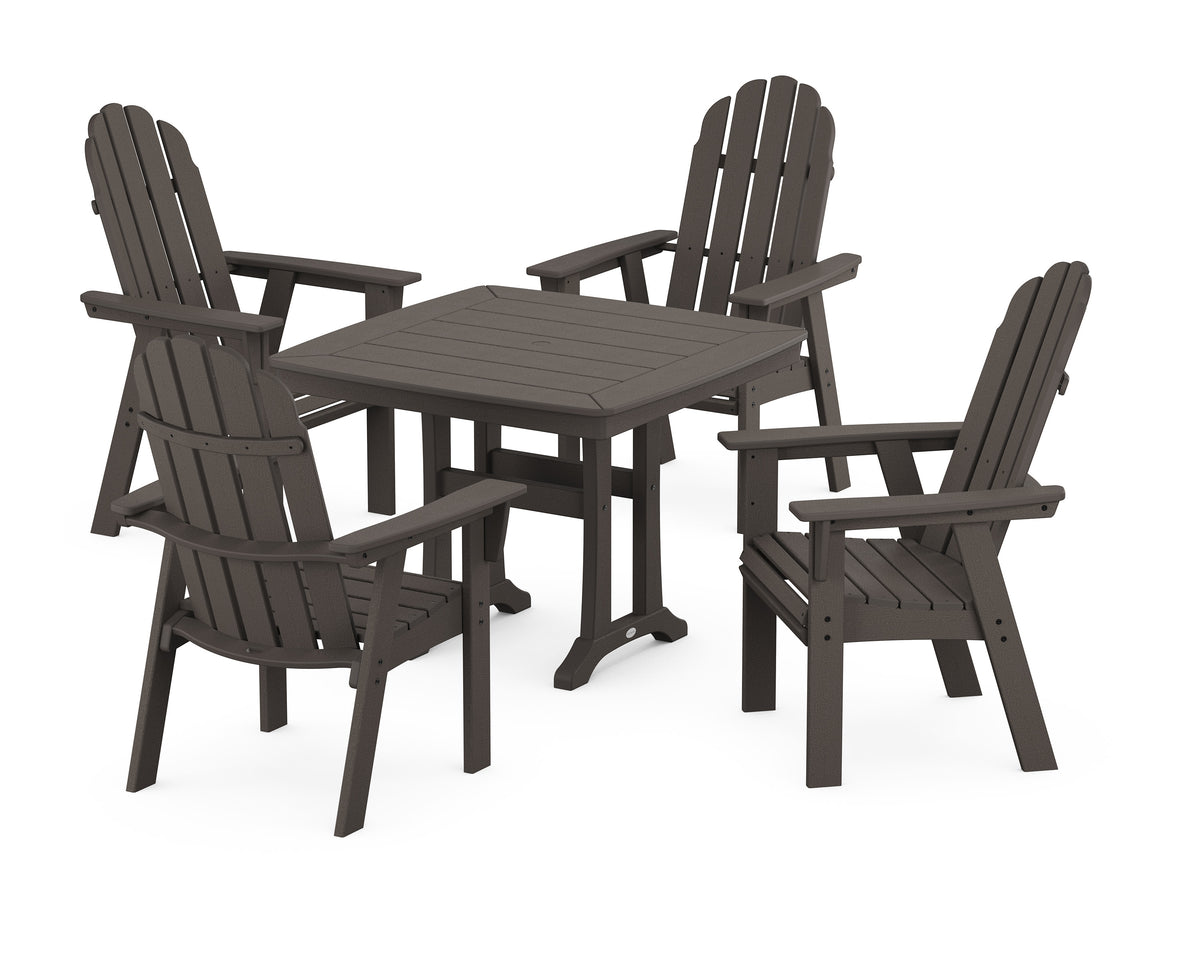 POLYWOOD Vineyard Adirondack 5-Piece Dining Set with Trestle Legs - 37" Table in Vintage Coffee