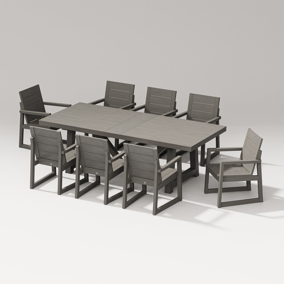 POLYWOOD PW Designer Series Elevate 9-Piece A-Frame Table Dining Set in Driftwood