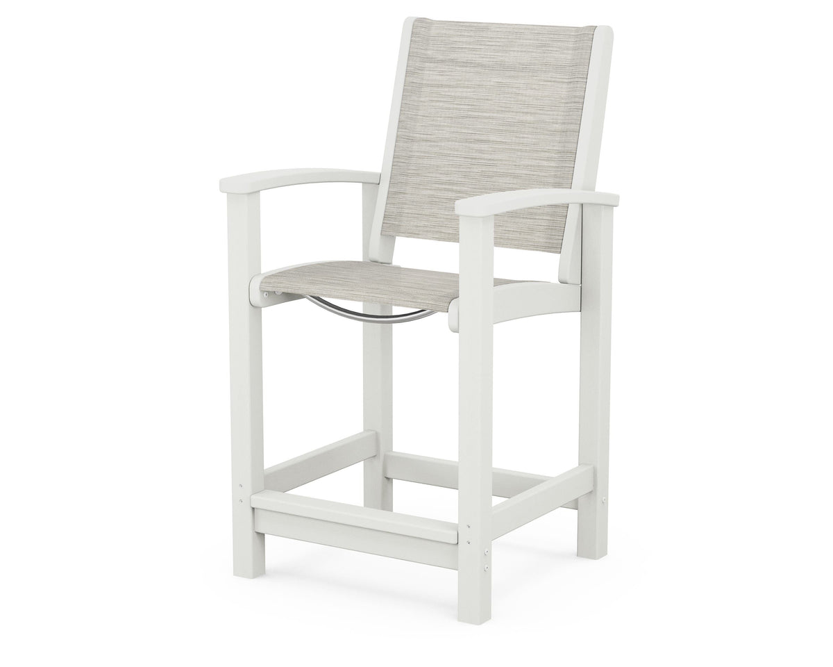 POLYWOOD Coastal Counter Chair in Vintage White / Birch