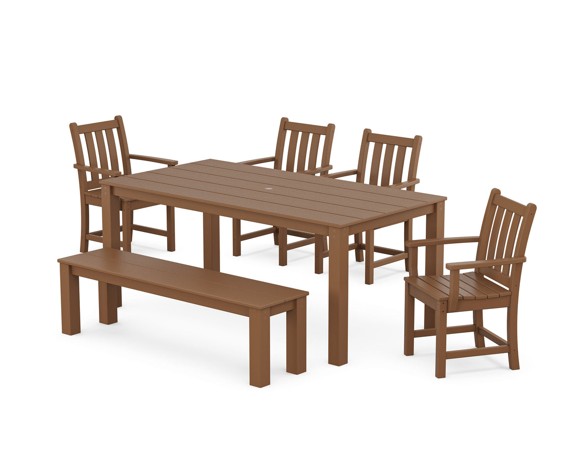 POLYWOOD Traditional Garden 6-Piece Parsons Dining Set with Bench in Teak