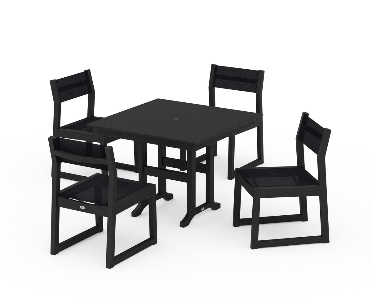 POLYWOOD EDGE Sling Side Chair 5-Piece Farmhouse Dining Set in Black / Black
