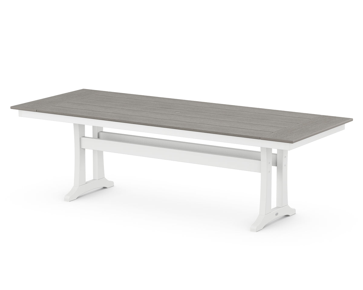 POLYWOOD Farmhouse Trestle 38" x 96" Dining Table in White / Driftwood