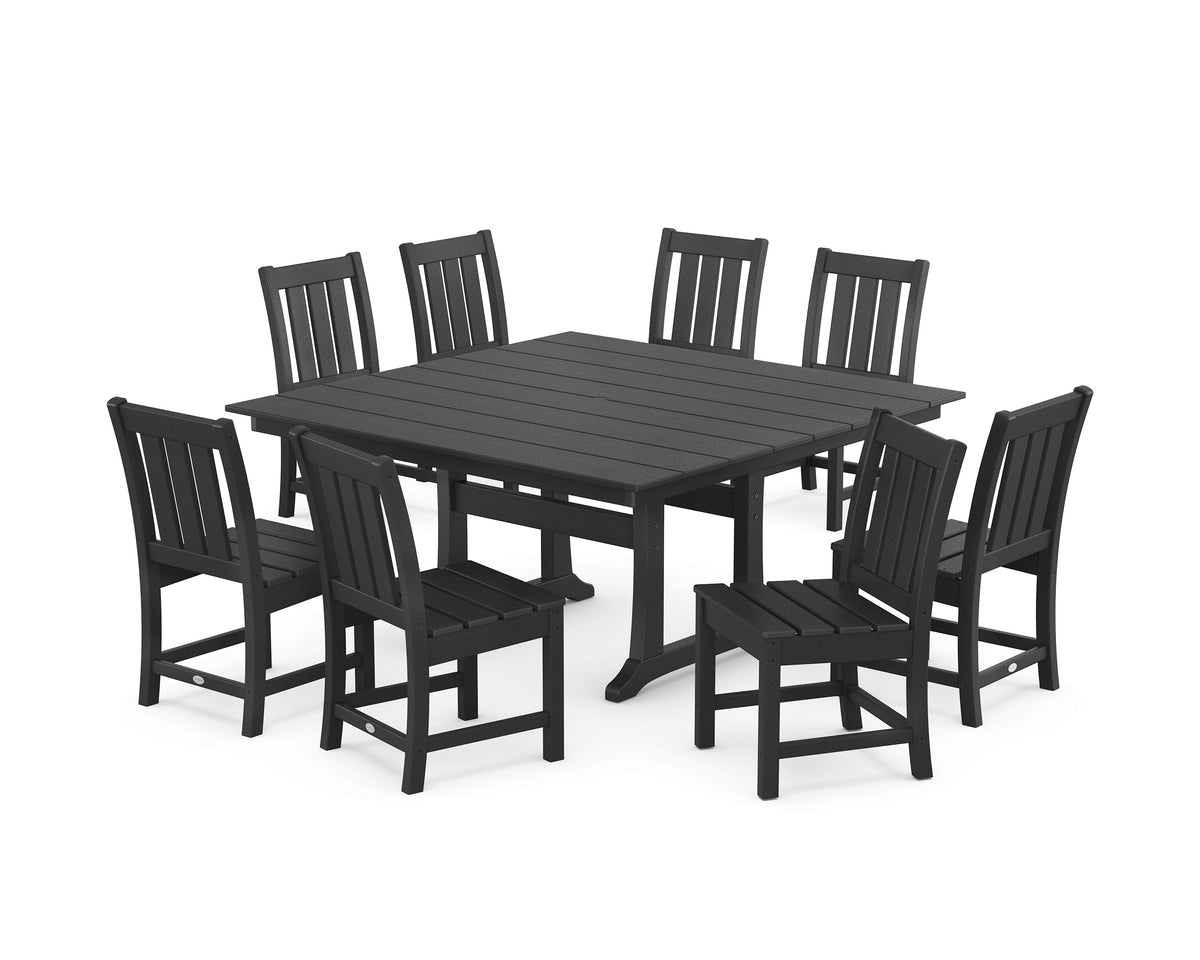 POLYWOOD Oxford Side Chair 9-Piece Square Farmhouse Dining Set with Trestle Legs in Black