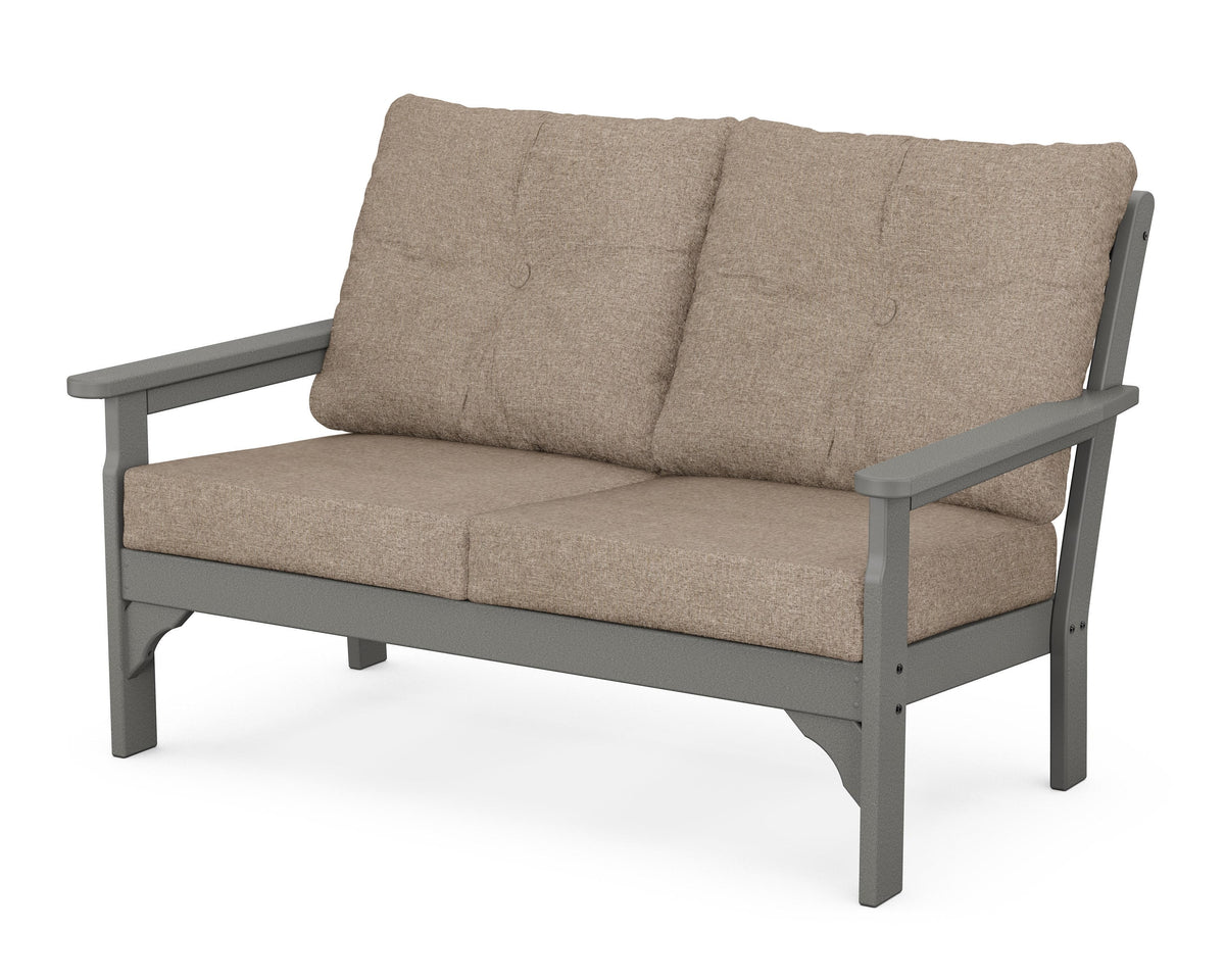 POLYWOOD Vineyard Deep Seating Loveseat in Slate Grey / Spiced Burlap