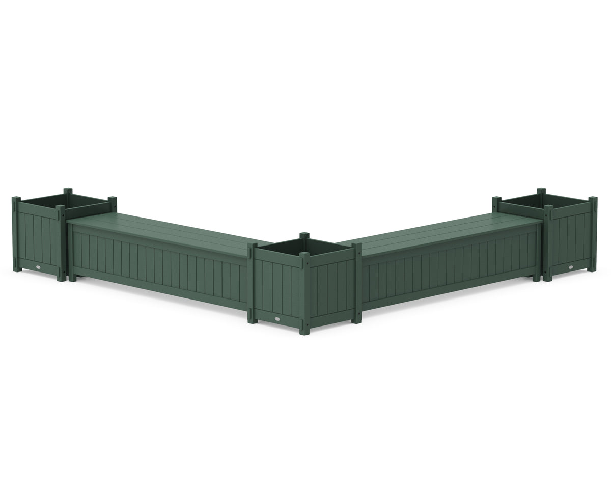 POLYWOOD 72" Vineyard L-Shaped Planter Storage Bench Corner Set - Large in Green