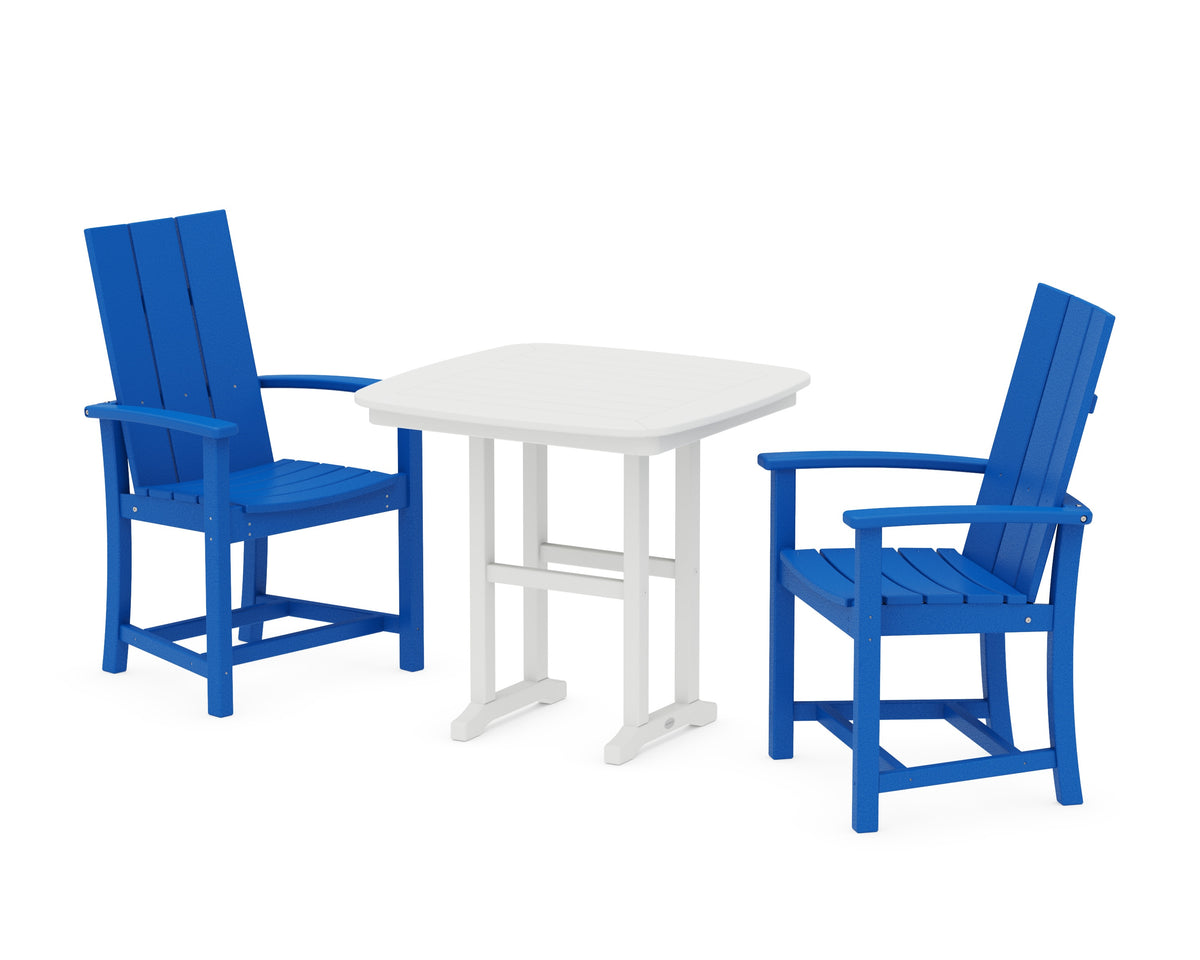 POLYWOOD Modern Adirondack 3-Piece Dining Set - 31" Table in Pacific Blue / White