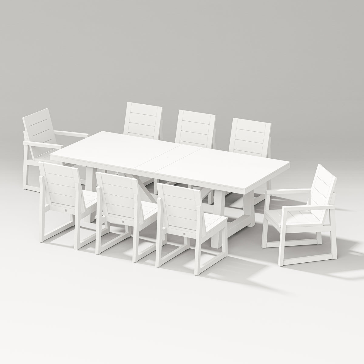 POLYWOOD PW Designer Series Elevate 9-Piece A-Frame Table Dining Set with PW Designer Series Elevate Dining Side Chair in Vintage White