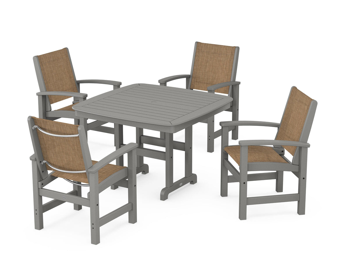 POLYWOOD Coastal 5-Piece Dining Set with Nautical 44" Dining Table in Slate Grey / Burlap