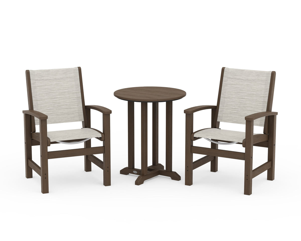 POLYWOOD Coastal 3-Piece Round Bistro Dining Set in Kona / Birch