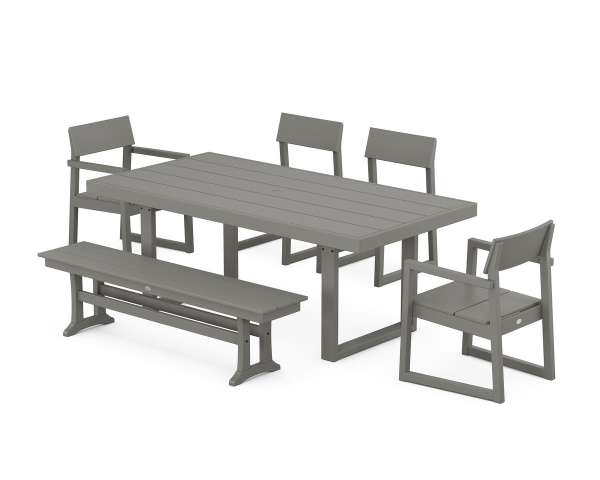 POLYWOOD EDGE 6-Piece Dining Set with Bench (EDGE 40" x 78" Table) in Slate Grey