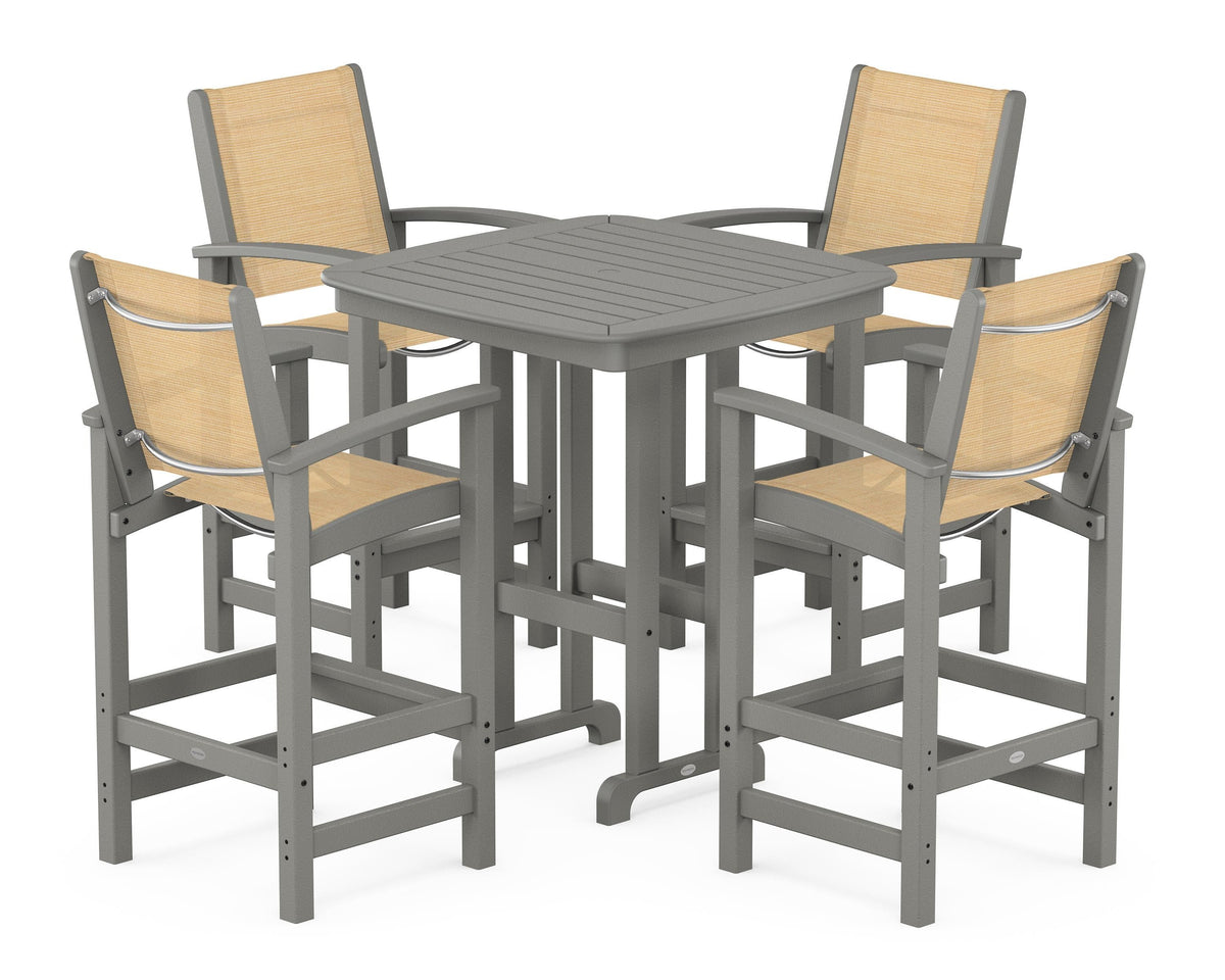 POLYWOOD Coastal 5-Piece Bar Set in Slate Grey / Dupioni Apricot