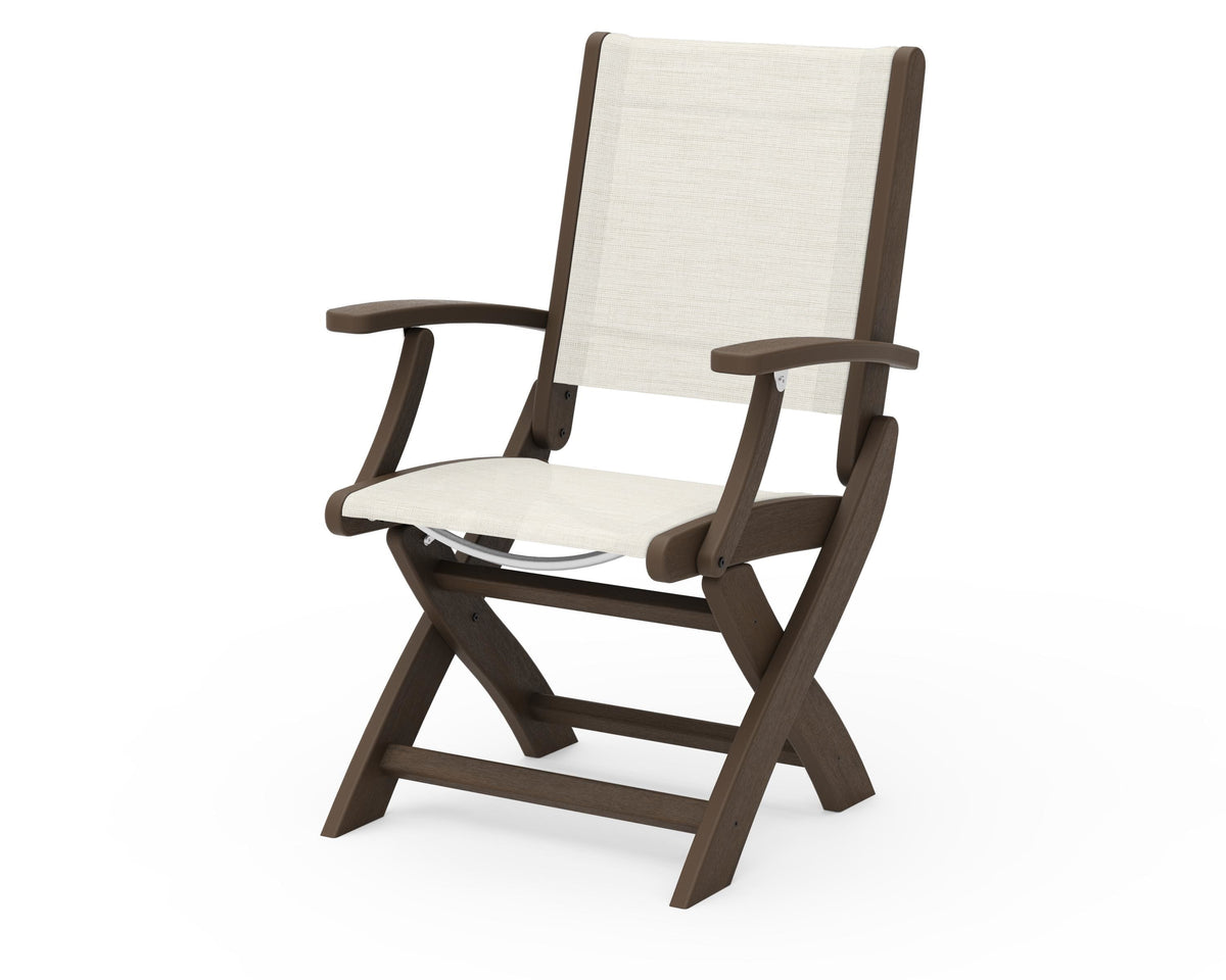 POLYWOOD Coastal Folding Chair in Kona with Kona arms and Parchment sling