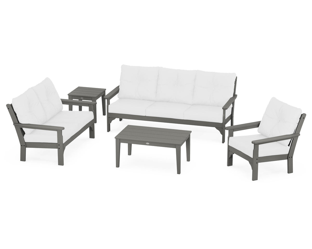 POLYWOOD Vineyard 5-Piece Deep Seating Set with Sofa in Slate Grey / Natural