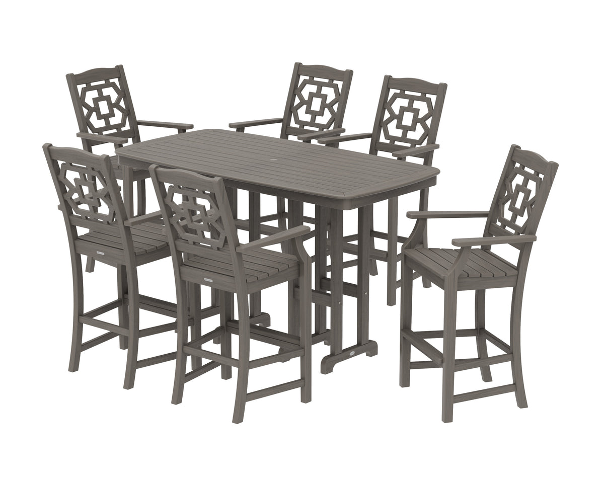 POLYWOOD Chinoiserie Arm Chair 7-Piece Bar Set in Driftwood