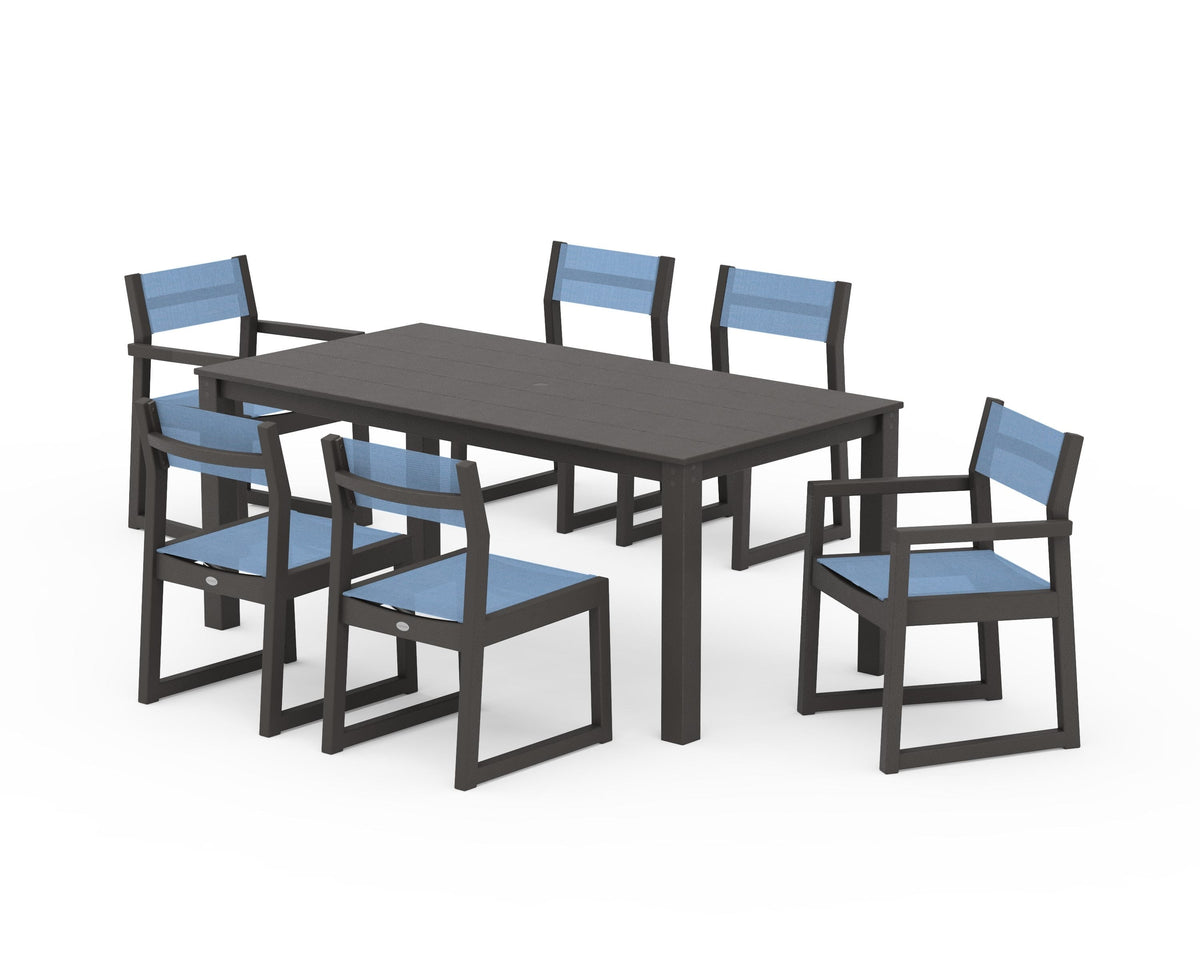 POLYWOOD EDGE Sling 7-Piece Parsons Dining Set in Vintage Coffee / Poolside