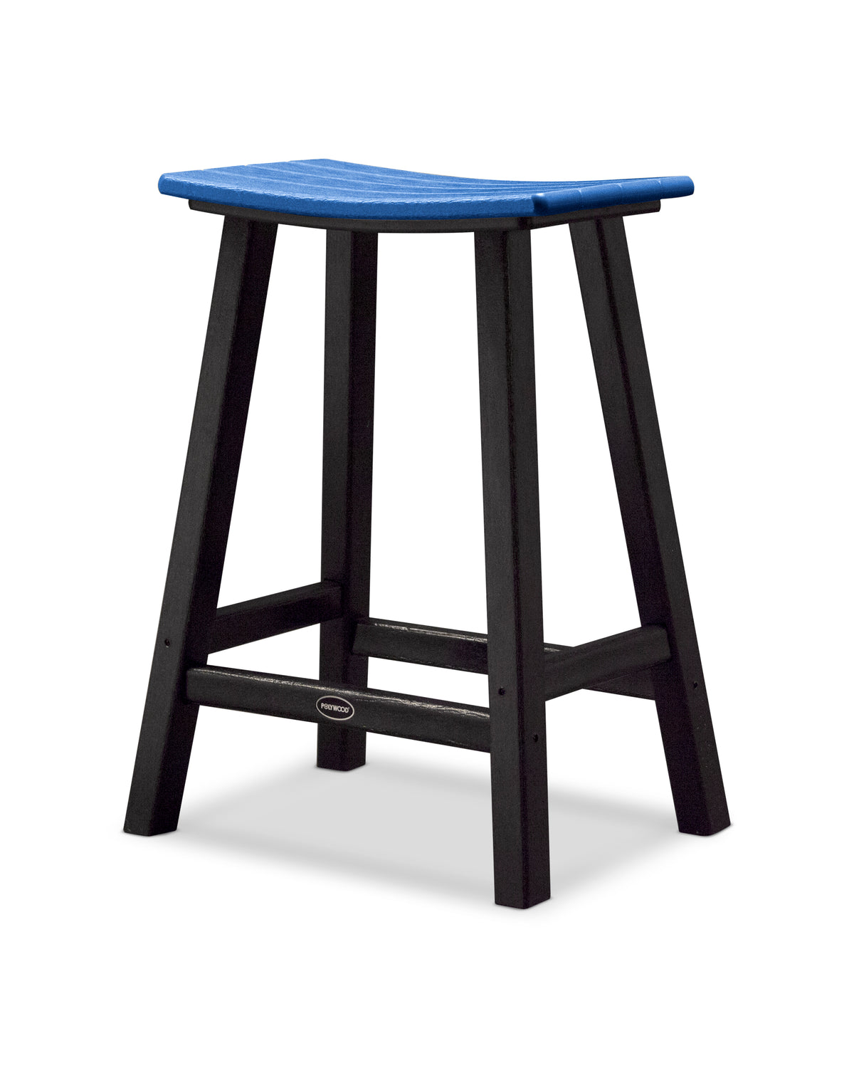 POLYWOOD Contempo 24" Saddle Counter Stool in Black / Pacific Blue