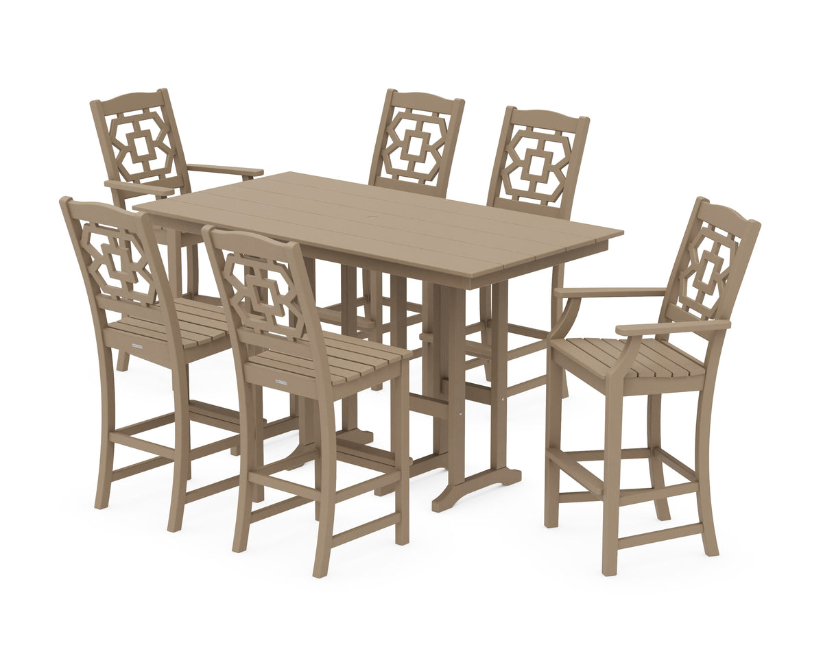 POLYWOOD Chinoiserie 7-Piece Farmhouse Bar Set in Vintage Sahara