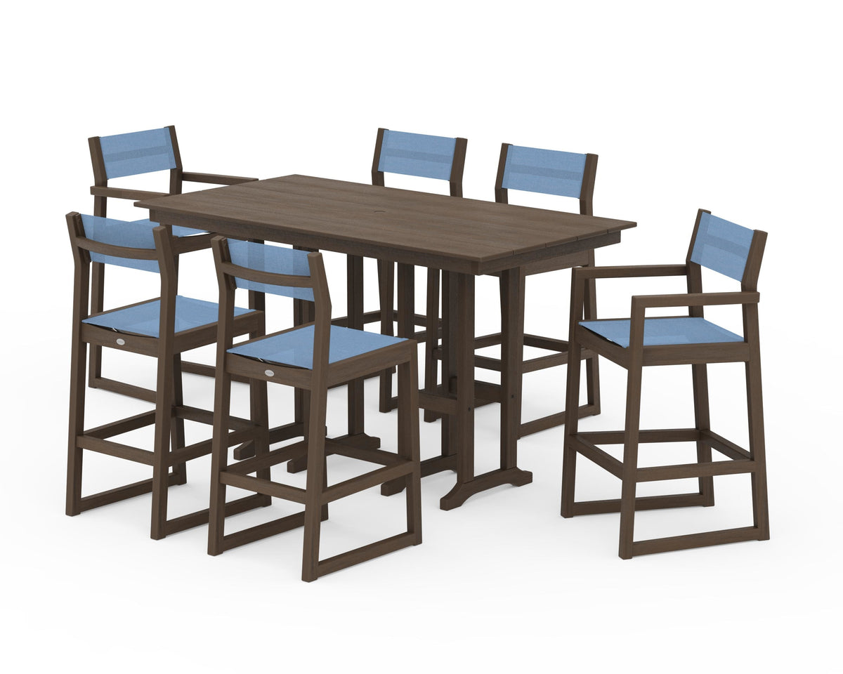 POLYWOOD EDGE Sling 7-Piece Farmhouse Bar Set in Kona / Poolside