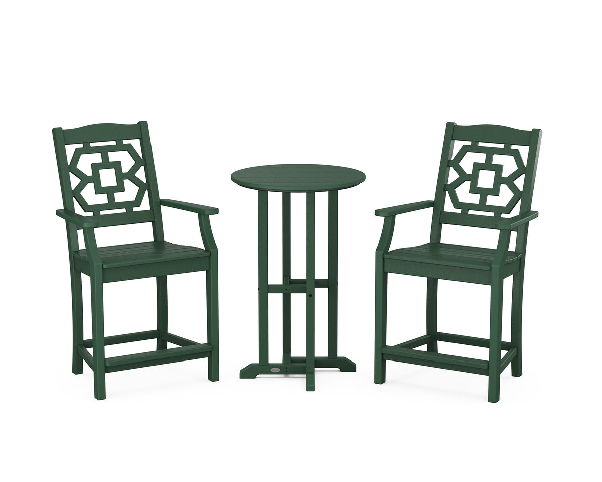 POLYWOOD Chinoiserie 3-Piece Farmhouse Bistro Counter Set in Green