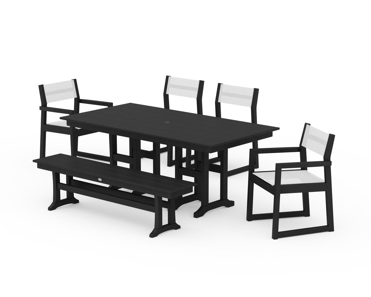 POLYWOOD EDGE Sling 6-Piece Farmhouse Dining Set in Black / White