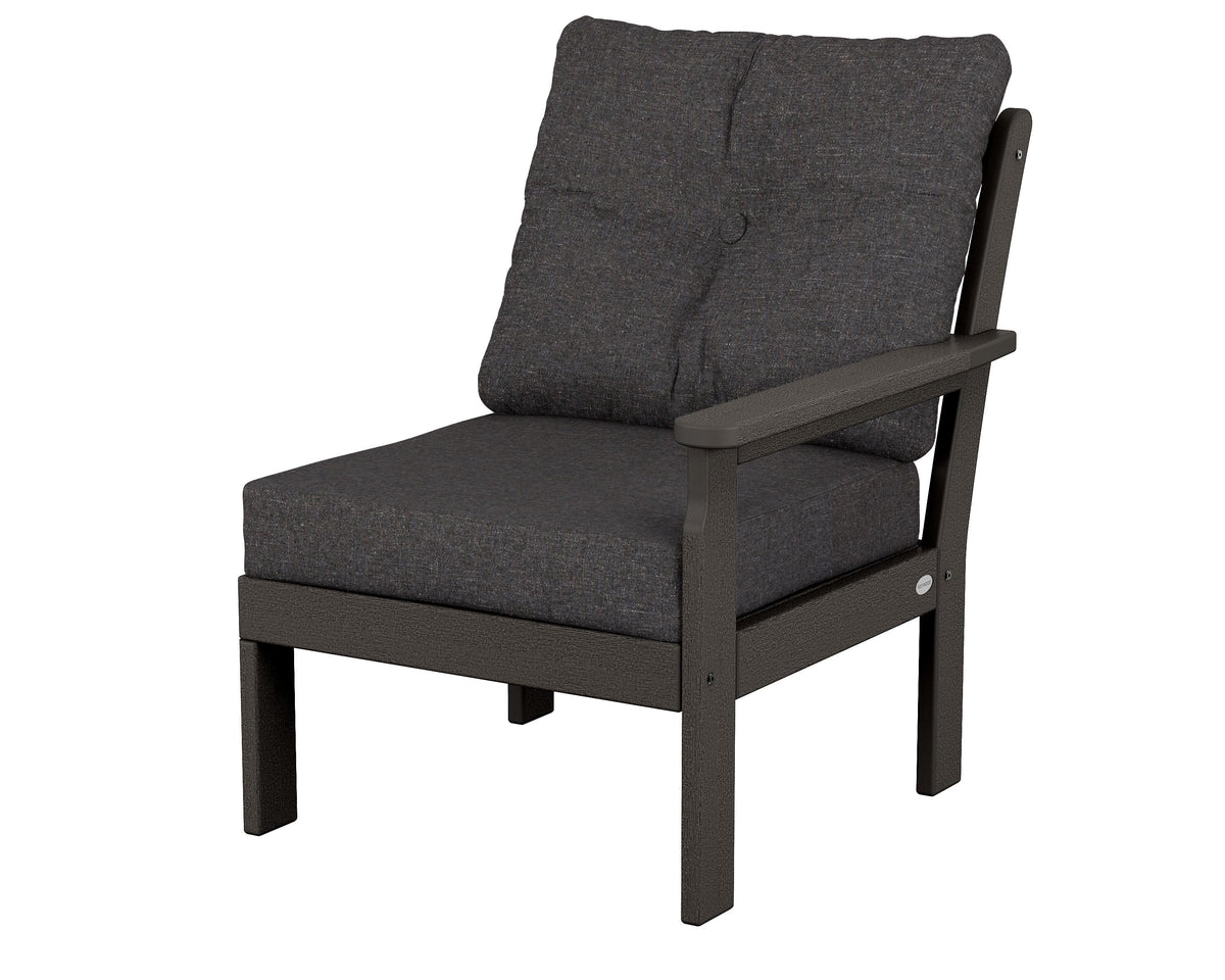 POLYWOOD Vineyard Modular Right Arm Chair in Vintage Coffee / Ash Charcoal