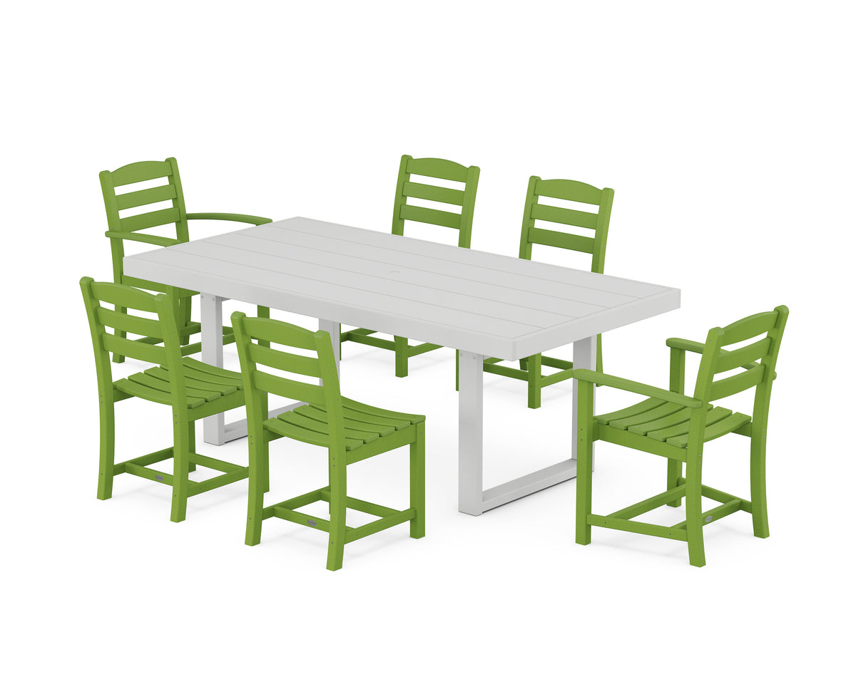 POLYWOOD La Casa Café 7-Piece Dining Set - 39" x 78" Table in Lime / White