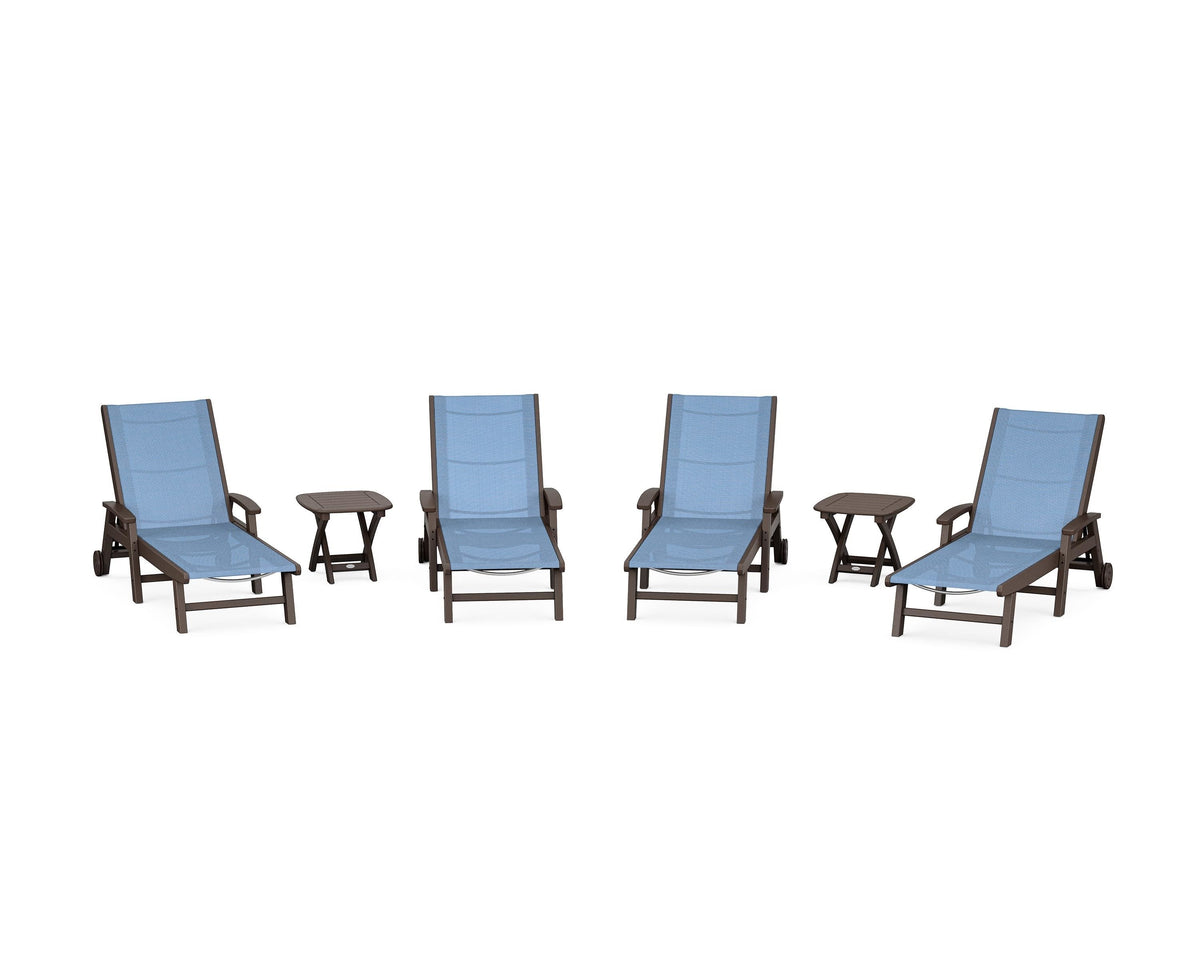 POLYWOOD Coastal Chaise 6-Piece Set with Wheels in Mahogany / Poolside