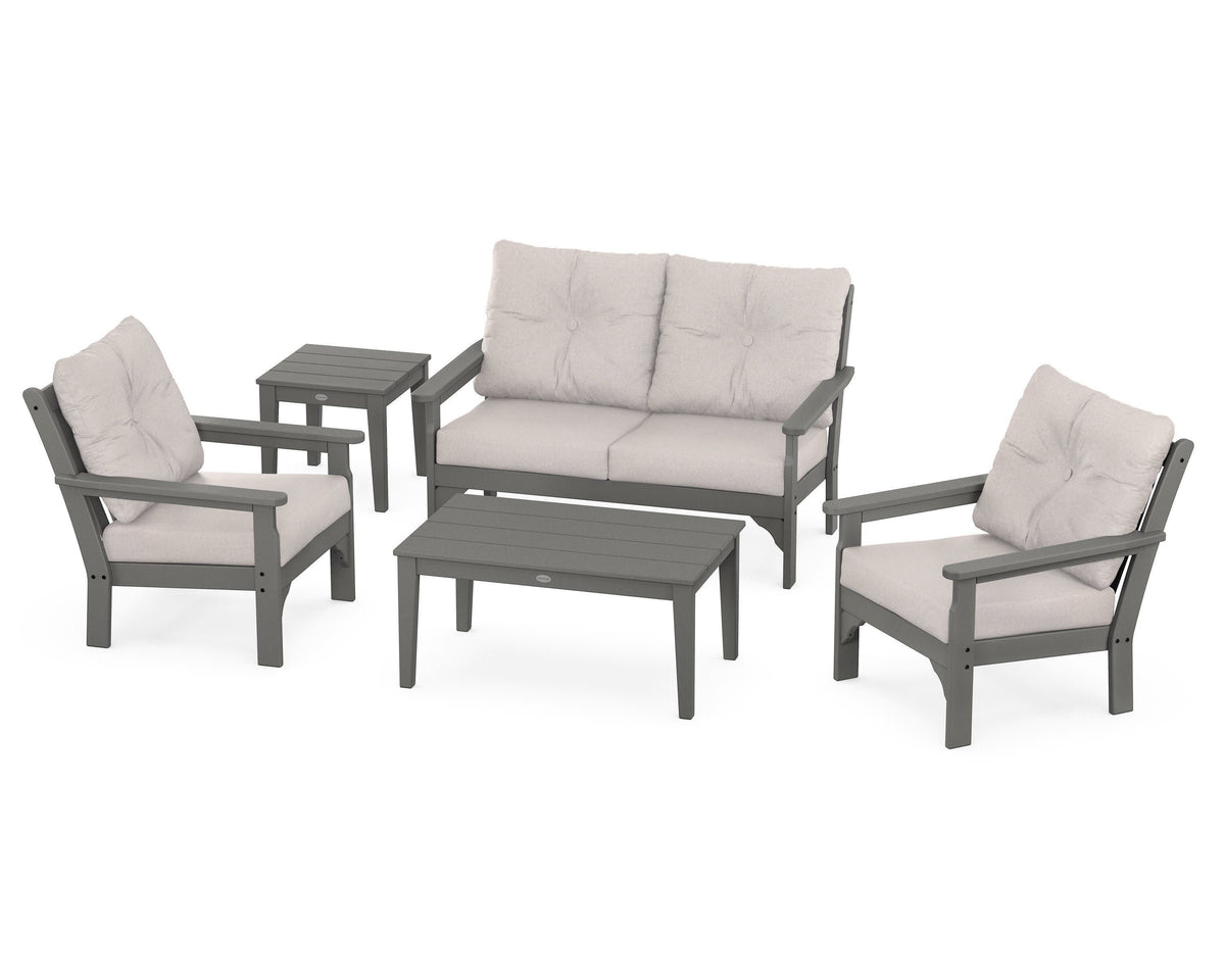 POLYWOOD Vineyard 5-Piece Deep Seating Set with Two Chairs and Loveseat in Slate Grey / Dune Burlap